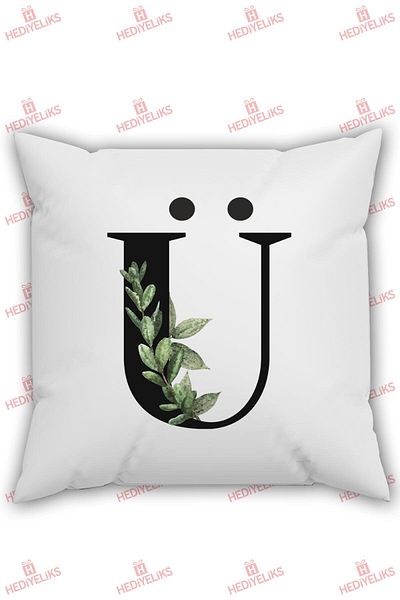 HEDİYELİKS Ü Letter Alphabet Themed Flower Patterned Gift Pillow