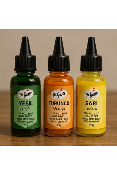 Dr. Gusto Liquid Food Coloring Set of 3 Green Orange Yellow 25 Gr