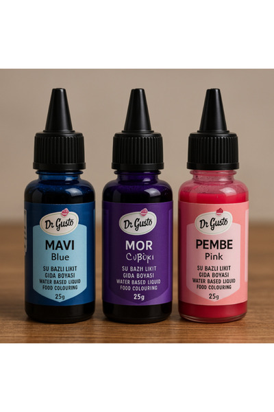 Dr. Gusto Likit Gıda Boyası 3 lü Set Mavi Mor Pembe 25 gr