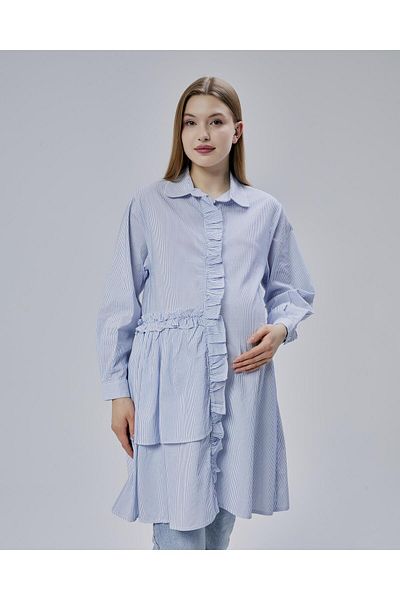 Işşıl IŞŞIL 50898-Cămaşă-Tunica de Maternitate OwerSize Poplin cu Volane