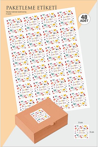 43 cici süsler organizasyon 48 Pcs Labels 5X5 cm Packaging Stickers Pack