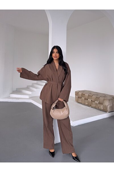 R&G RIMANERE GIOVANI Women S Belted Kimono Jacket & Wide Leg Pants Set - Summer and Cool Fabric