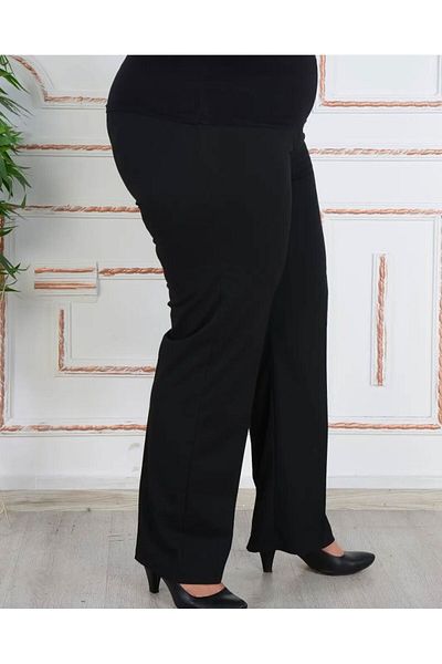 AybarsStore Battal Ultra Large Size Elastic Waist Lycra Wide Comfortable High Waist Fabric Trousers
