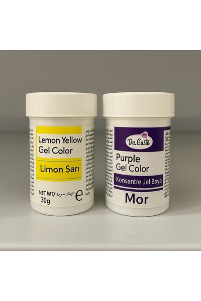 Dr. Gusto Gel Food Coloring Set of 2 Lemon Yellow Purple 30 Gr