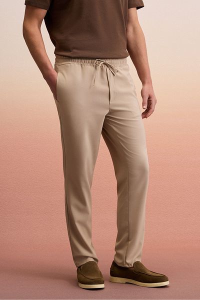 GRIMELANGE Khorn Men's Relaxed Lace-Up Regular Leg Beige Trousers