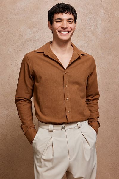 Dear Deer Camel Slim Fit 100% Linen Men's Shirt
