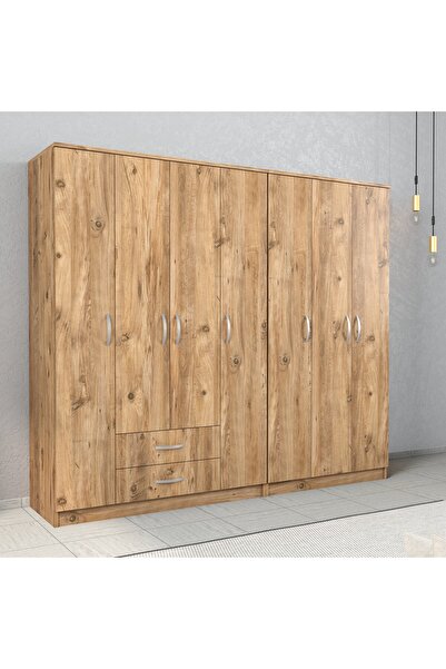 Tanmob Nisa 7 Kapılı 2 Çekmeceli 14 Raflı Geniş Gardrop Çam - GRD1202