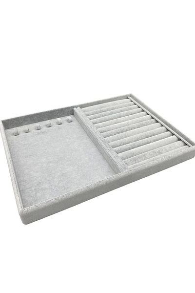 MeGass Dekor Domestic Production Venice Model Suede Fabric Gray 34/24 cm Nail-Sausage Jewelry Stand Inside Drawer