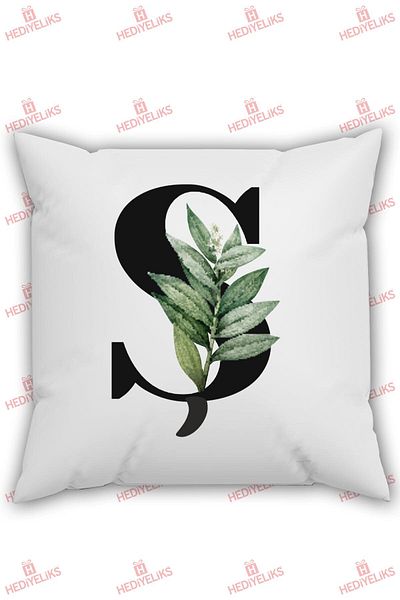 HEDİYELİKS Letter S Alphabet Themed Flower Patterned Gift Pillow