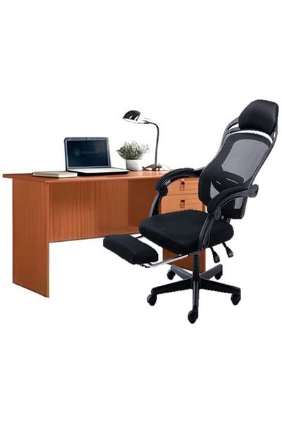 AWF AL WADI FURNITURE Compact Lockable Office Table with Ergonomic Reclining Mesh Office Chair