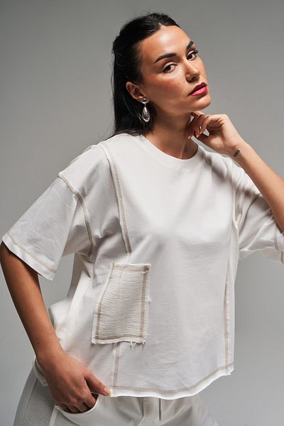 its basic Γυναικείο μπλουζάκι εκρού χρώματος Loose Cut Design Oversize