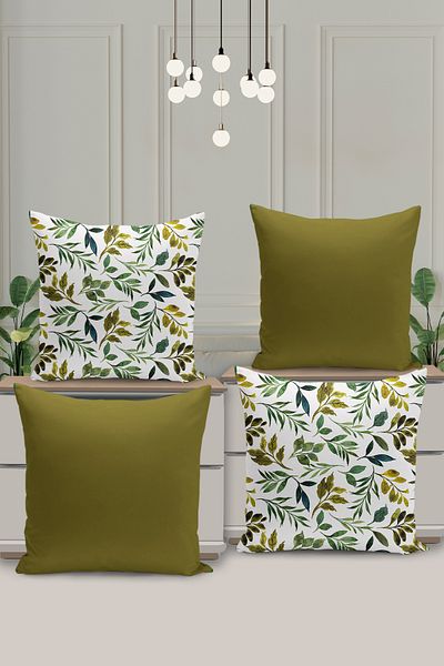 Filamente 4-Piece Double-Sided Digital Printing Throw Pillow Cover Leaf Pattern