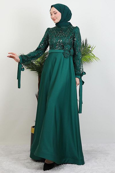 GİYZAMİLA Βραδινό φόρεμα με ροζ ζώνη Emerald