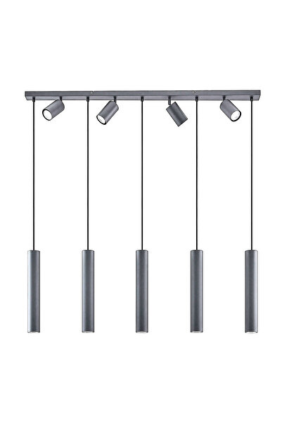 N Naturel Aydınlatma 120cm 9 Spotlu Ledli Yemek Masası Avizesi / Sarı Işık Ampul Dahildir / Antrasit Renk