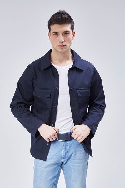 STONCS Men's Navy Blue Cotton Seasonal Coat