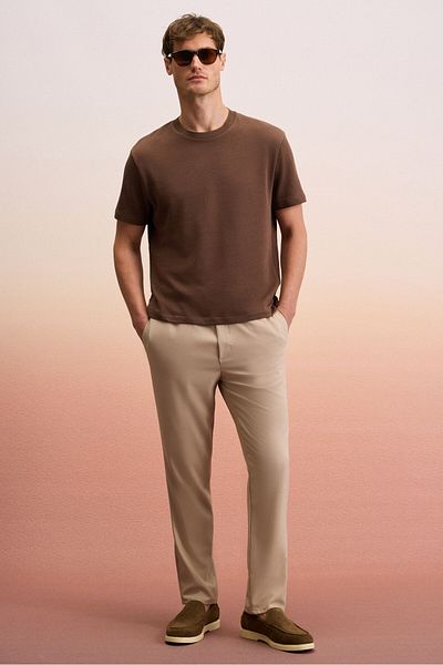 GRIMELANGE Khorn Men's Relaxed Lace-Up Regular Leg Beige Trousers