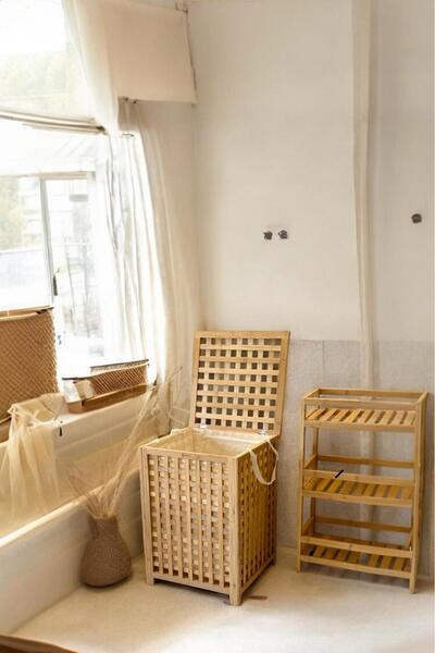 Sezka Life Bambu Çamaşır Sepeti Ekose Bambu Sepet Natural 62x45x45 Cm