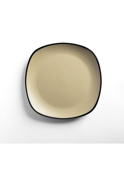mastergold Melamine 6 Piece Square Flat Dinner Plates ( Beige | Black, 17.5cm ) for Meat, Noodles & Desserts