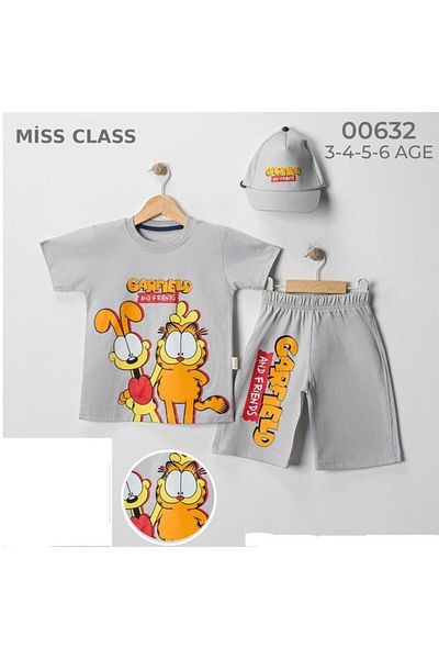 missclass Missclass 220-04-25 Boy Carfield Printed Hat Shorts Suit 3-6 Years