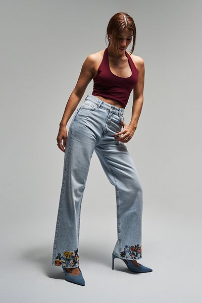 its basic Blugi de damă Ice Jeans cu broderie florală 100% bumbac Denim Jeans Design 80cm