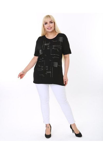 vividbutik Large Size Stoned Tunic Blouse