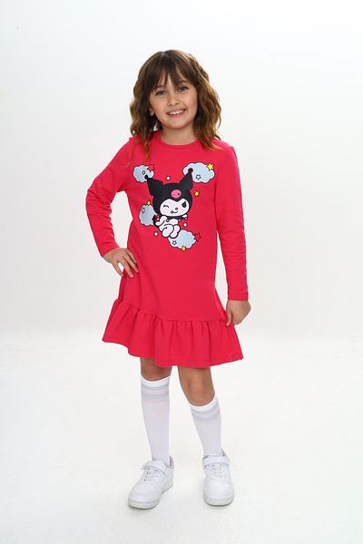 Sevimli Girl's Dress Kuromi Printed Long Sleeve Skirt with Ruffles