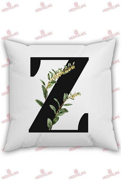 HEDİYELİKS Z Letter Alphabet Themed Flower Patterned Gift Pillow
