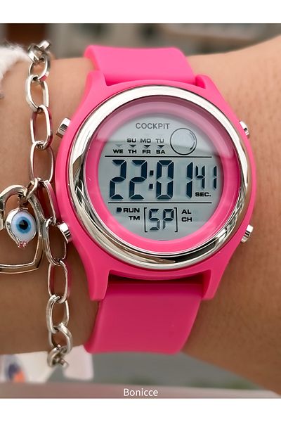 Cockpit Brand Pink Color Silicone Cord, Luminous, Digital Sports Women's Wristwatch Bracelet