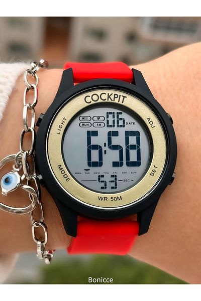 Cockpit Brand Red Color Silicone Cord, Luminous, Digital Sport Women Wristwatch Bracelet