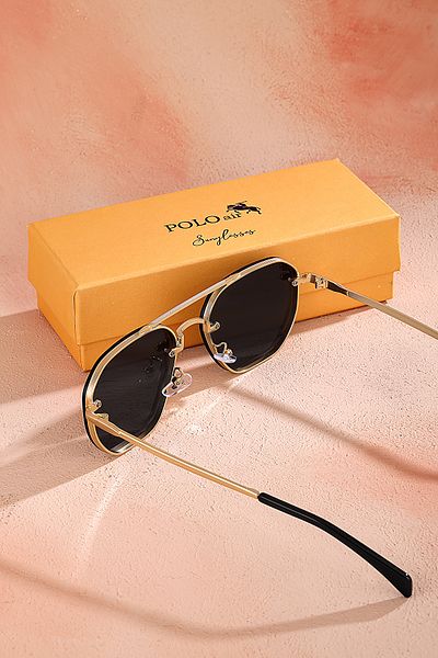 Polo Air PLG-2095C4 نظارة شمسية للرجال بإطار معدني مقاوم للأشعة فوق البنفسجية 400 لون أسود وذهبي