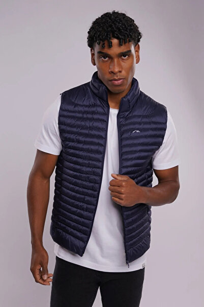 PIQUE Men's Kim Regular Fit Stand Collar Pocket Quilted Puffer Vest Cobalt Blue