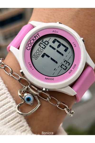 Cockpit Brand Pink Color Silicone Cord, Luminous, Digital Sports Women's Wristwatch Bracelet