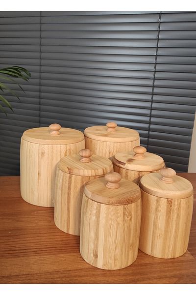 MORMAVİ Gönül Bambu 12 Pieces 6 Pieces Spice Container Storage Box