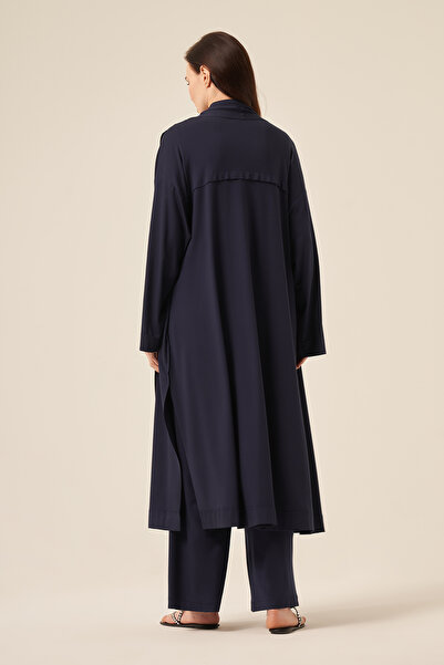 Ceremony Aller Λεπτομερές μακρύ μπουφάν από μπαμπού 5891 Navy Blue