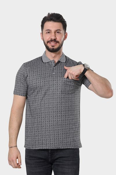 HEDEFNUR TEKSTİL Ανδρικό μπλουζάκι Dad με γιακά και τσέπη με μοτίβο κλασική εφαρμογή