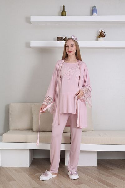 EM&FA TEKSTİL Pregnant Maternity Pajama Set with Robe