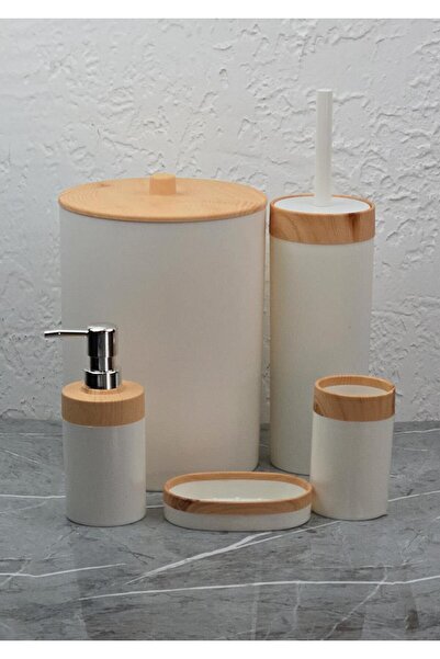 HomeTarz Bathroom Set - 5-Piece Bathroom Set - Wood Look - 5 Pieces