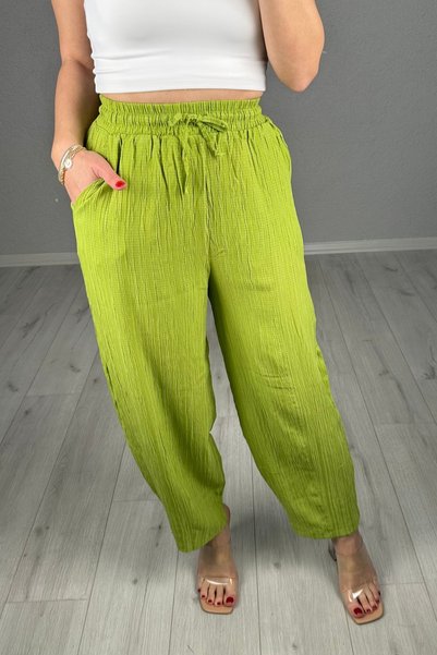 lady special Kadın Gofre Kumaş Şalvar Balon Pantolon