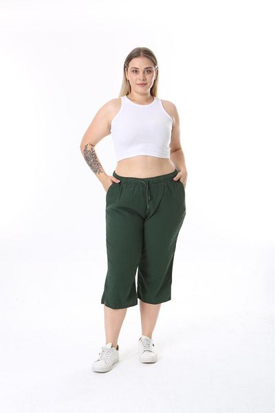 vividbutik Khaki Waist Elastic Capri with Pockets