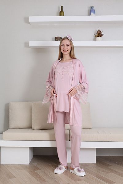 EM&FA TEKSTİL Pregnant Maternity Pajama Set with Robe