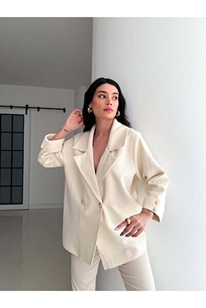 RECEP AYDIN Λινό μπουφάν με χρυσό κουμπιά και διπλωμένο μανίκι