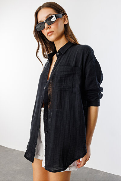 GENIUS STORE Cămașă de damă de muselină de bază oversize FEME-MUSLIN-CHEMISE