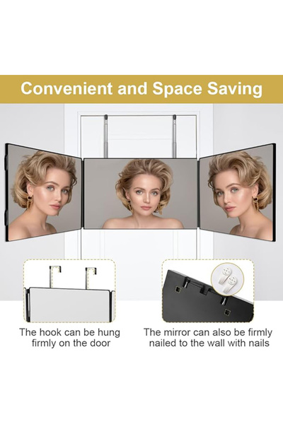 TechTic Asılabilen 360 Makyaj Aynası 3 Yönlü Kancalı Yükseklik Ayarlı Tıraş B...