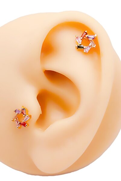 Trinos Cerrahi Çelik Piercing Renkli Zirkon Taşlı Rüzgar Gülü Figürlü Kıkırda...