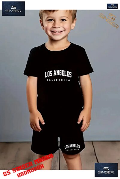 SS SİNSER Children's Losangeles Custom Printed Crew Neck T-Shirt - Shorts Set