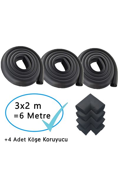 Evokids (6 Meters Edge 4 Pcs Corner) Black Rubber Edge Protector