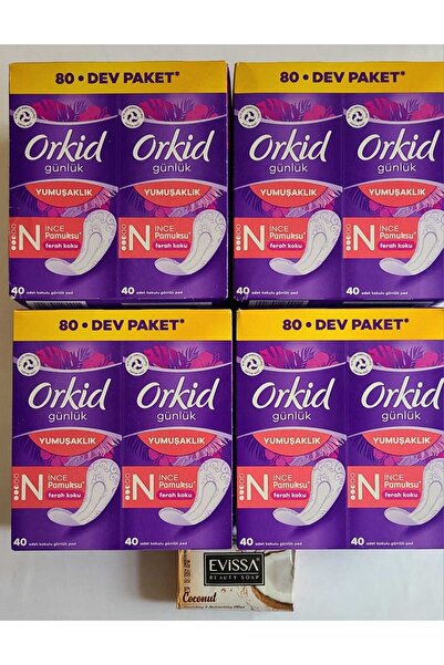 Orkid Ferah Koku İnce Pamuksu Günlük Ped 80'li X 4 Paket/Evissa Sabun Hediyeli