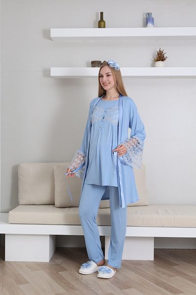 EM&FA TEKSTİL Pregnant Maternity Pajama Set with Robe