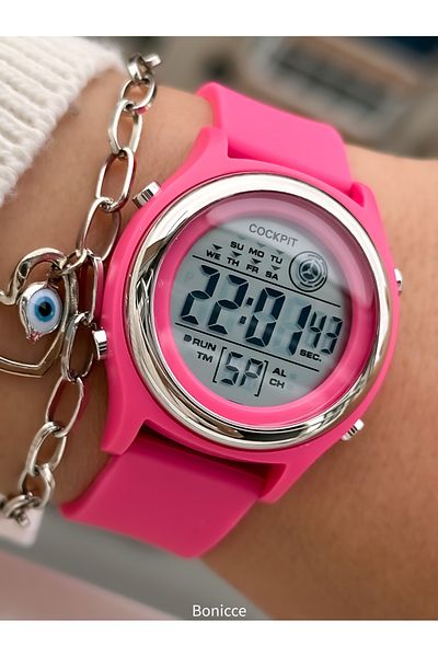 Cockpit Brand Pink Color Silicone Cord, Luminous, Digital Sports Women's Wristwatch Bracelet