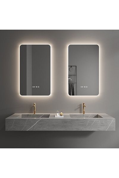 Taimi Pack of 2 Rectangle LED Bathroom Mirror, Wall Mounted, Touch Switch, 80x60CM
